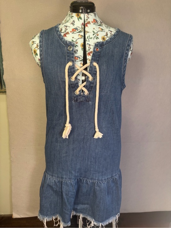 aerie Dresses & Skirts - aerie Denim Lace-Up Dress - Blue with Cream Tie